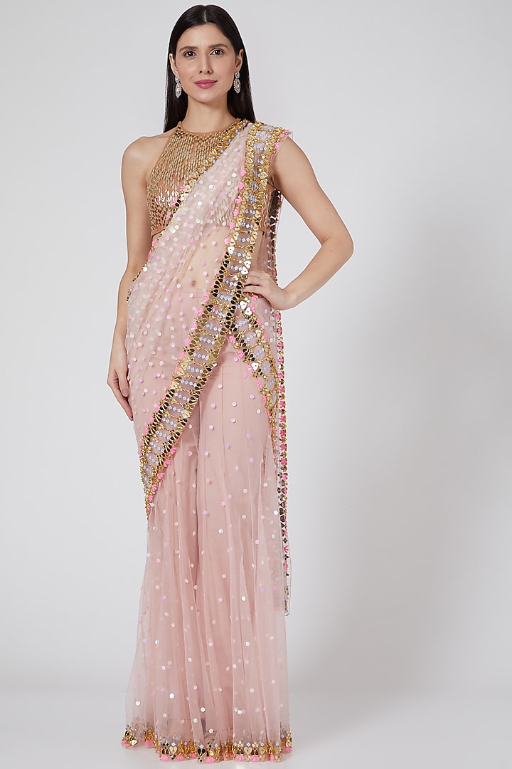 Blush Pink Hand Embroidered Saree Set by Papa Don'T Preach By Shubhika
