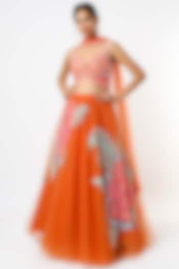 Orange Embellished Bridal Lehenga Set by Papa Don't Preach by Shubhika at Pernia's Pop Up Shop