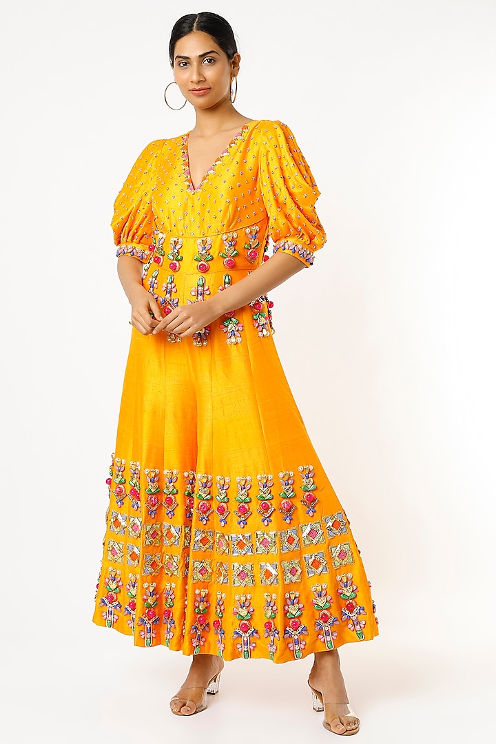 Mustard Embroidered Jumpsuit by Papa Don't Preach by Shubhika