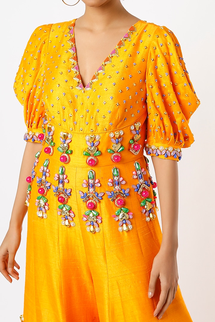 Mustard Embroidered Jumpsuit by Papa Don't Preach by Shubhika at Pernia's Pop Up Shop