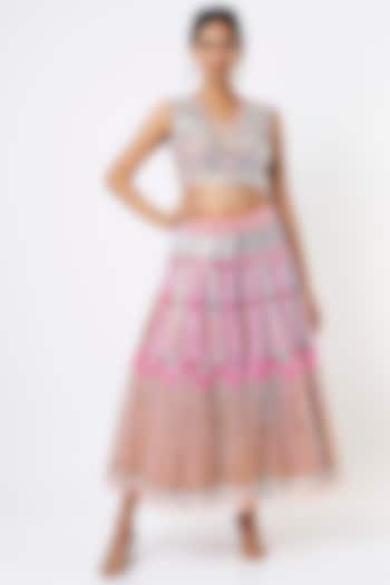 Nude Embellished Tulle Short Lehenga Set by Papa Don't Preach by Shubhika