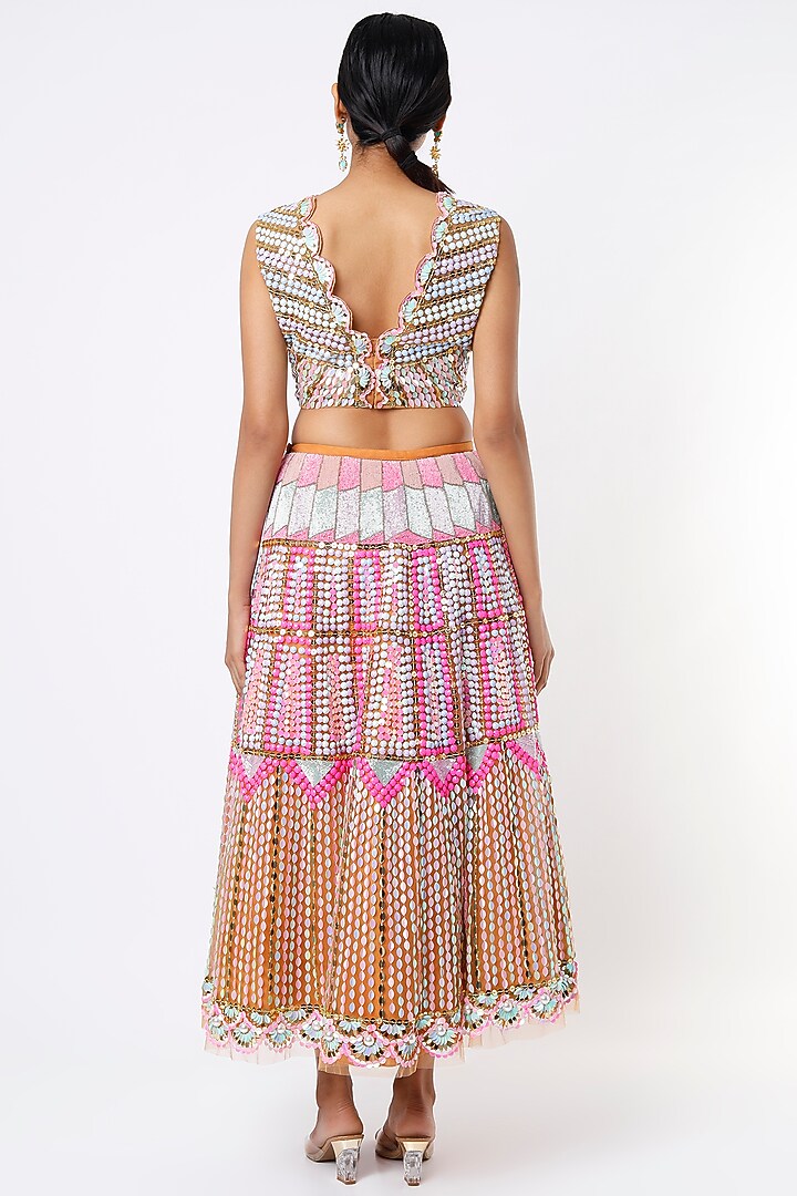 Nude Embellished Tulle Short Bridal Lehenga Set by Papa Don't Preach by Shubhika at Pernia's Pop Up Shop