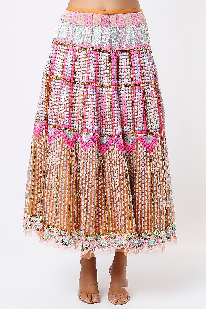 Nude Embellished Tulle Short Bridal Lehenga Set by Papa Don't Preach by Shubhika at Pernia's Pop Up Shop