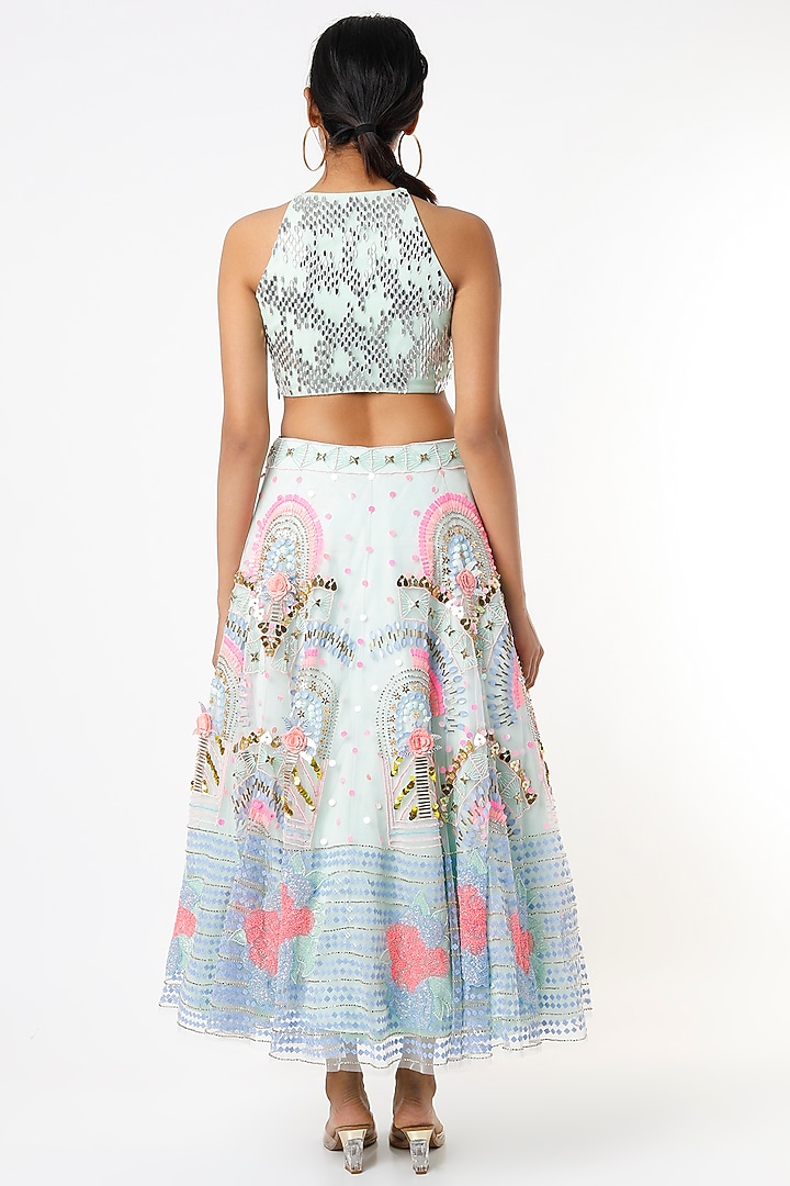 Powder Blue Embellished Short Bridal Lehenga Set by Papa Don't Preach by Shubhika at Pernia's Pop Up Shop
