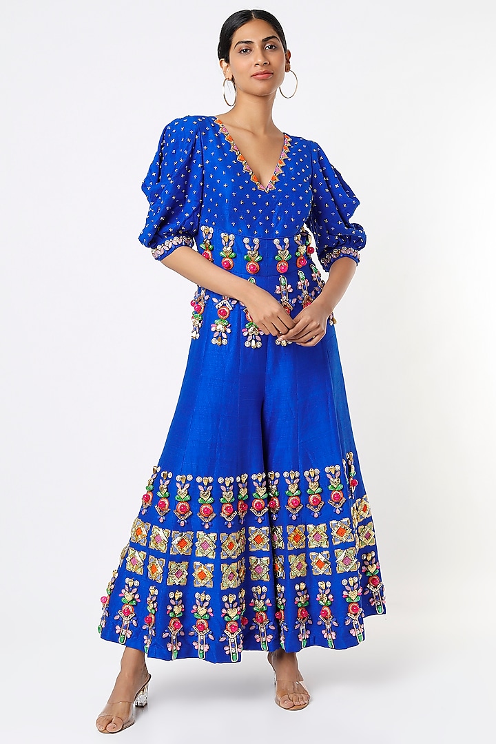 Electric Blue Embellished Jumpsuit by Papa Don't Preach by Shubhika