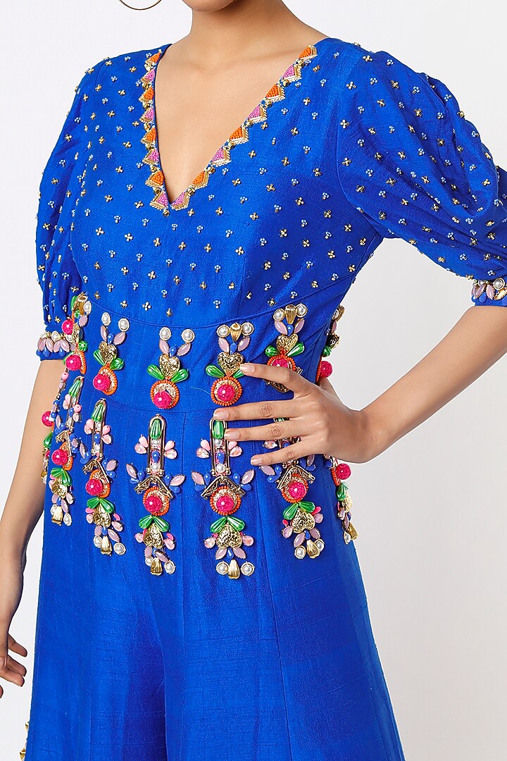Electric Blue Embellished Jumpsuit by Papa Don't Preach by Shubhika at Pernia's Pop Up Shop