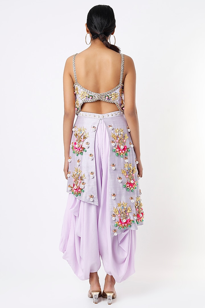 Lilac Raw Silk Embellished Jumpsuit by Papa Don't Preach by Shubhika at Pernia's Pop Up Shop