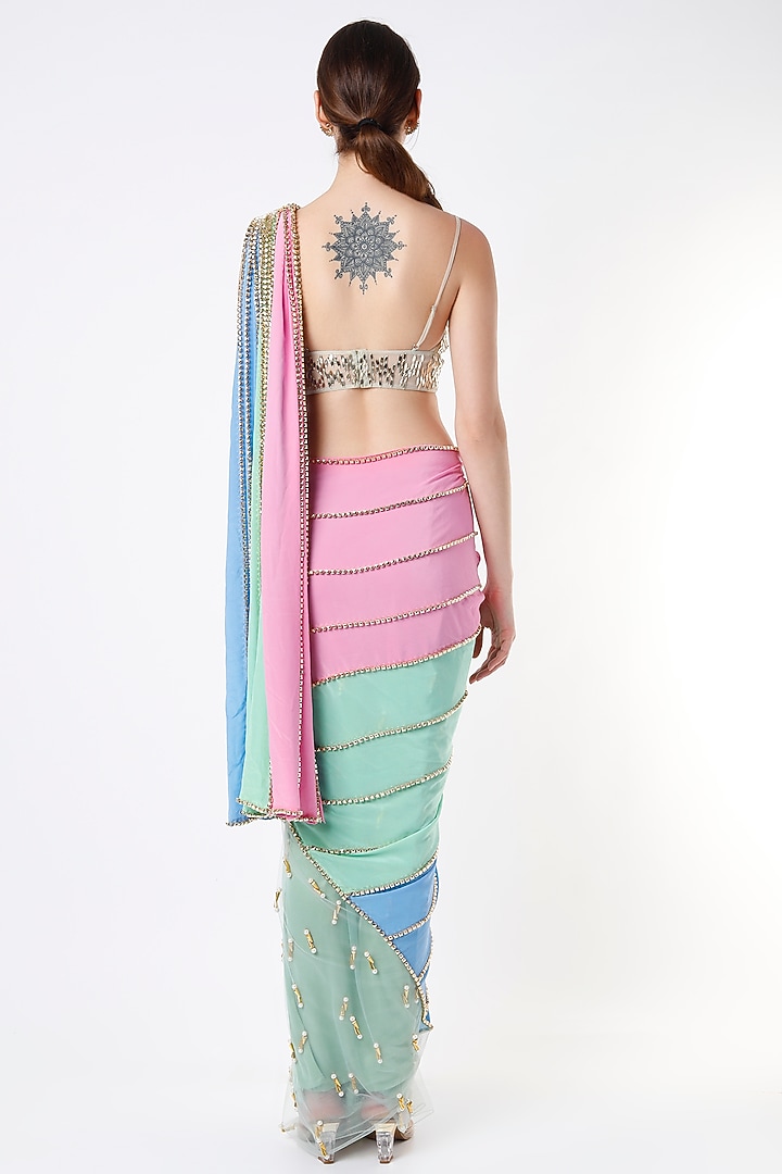 Powder Blue Embellished Pant Reception Saree Set by Papa Don't Preach by Shubhika at Pernia's Pop Up Shop
