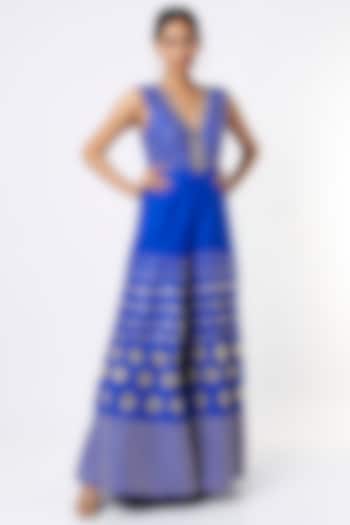 Electric Blue Raw Silk Jumpsuit by Papa Don't Preach by Shubhika