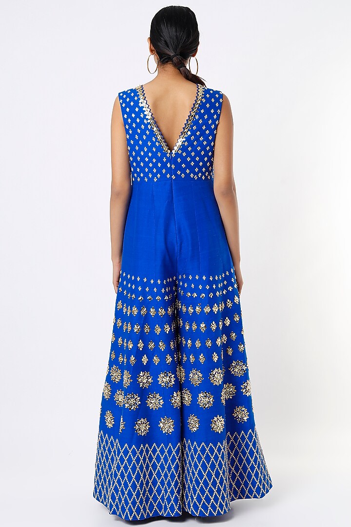 Electric Blue Raw Silk Jumpsuit by Papa Don't Preach by Shubhika at Pernia's Pop Up Shop