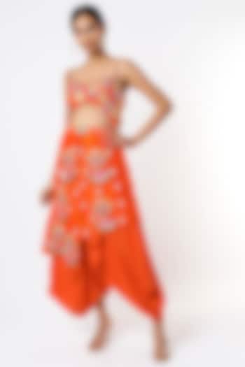 Orange Raw Silk Embellished Jumpsuit by Papa Don't Preach by Shubhika