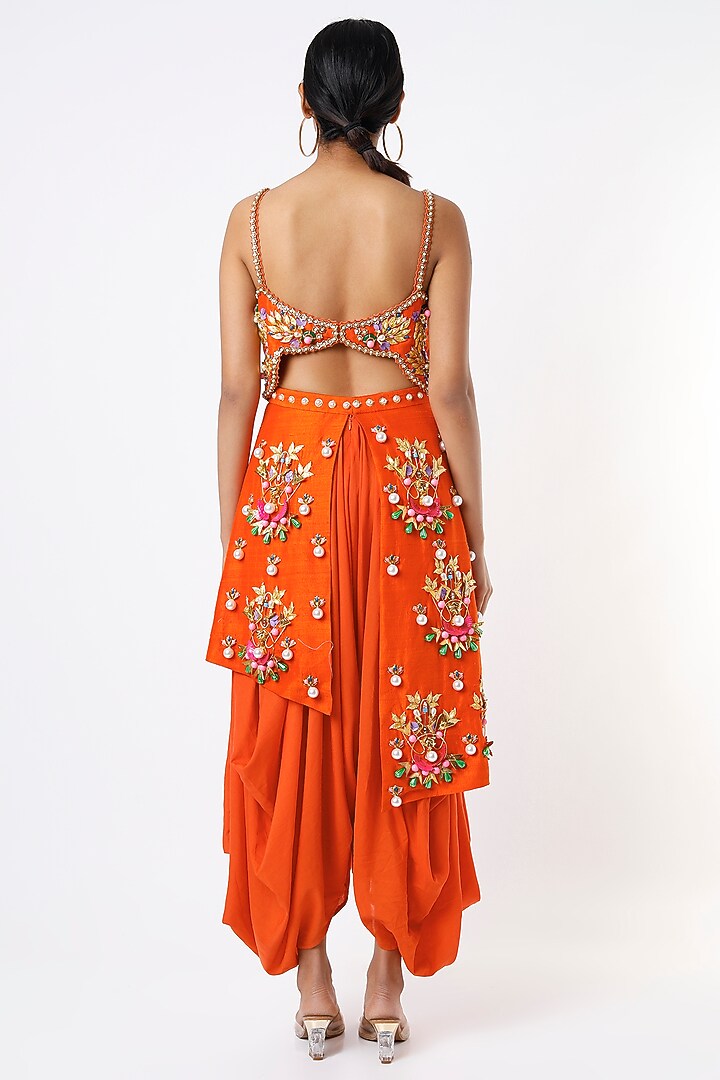 Orange Raw Silk Embellished Jumpsuit by Papa Don't Preach by Shubhika at Pernia's Pop Up Shop