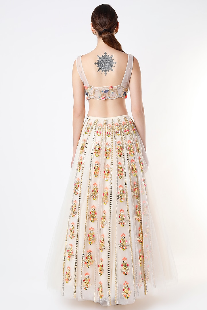 Ivory Tulle Embellished Bridal Lehenga Set by Papa Don't Preach by Shubhika at Pernia's Pop Up Shop