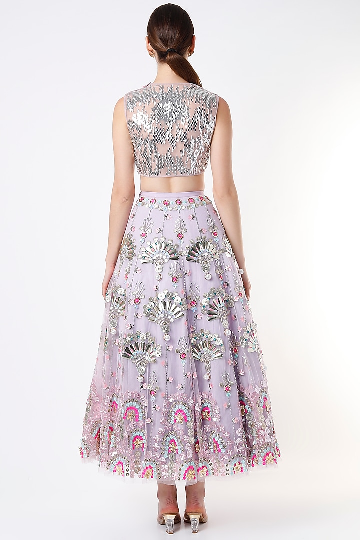 Lilac Embroidered Short Bridal Lehenga Set by Papa Don't Preach by Shubhika at Pernia's Pop Up Shop