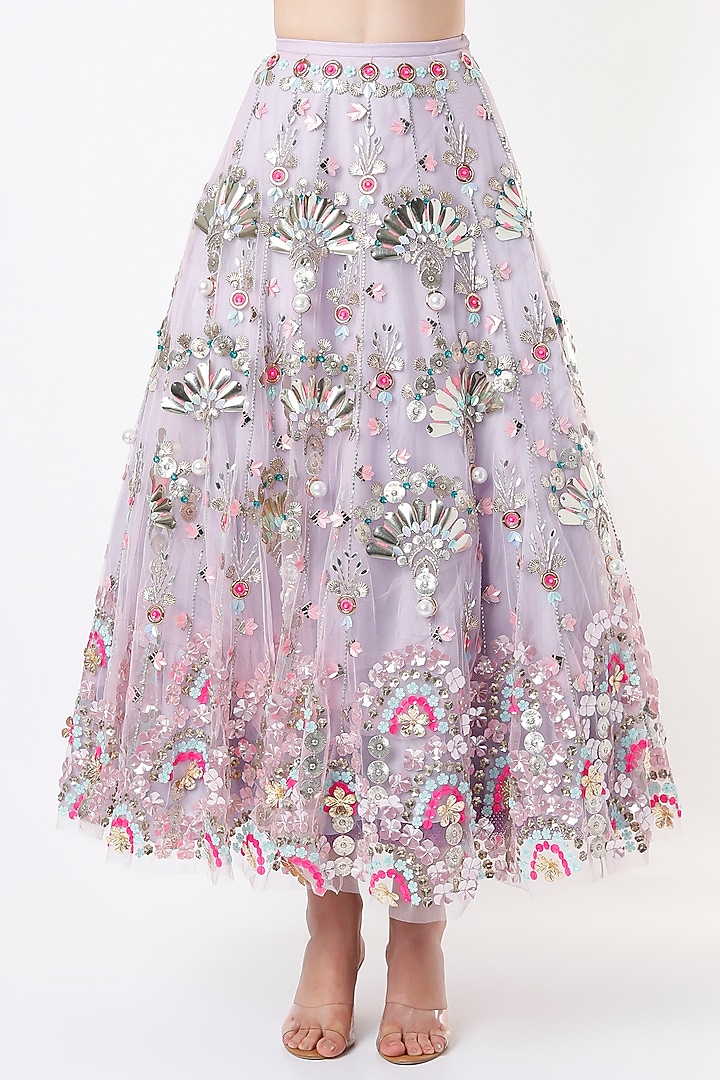 Lilac Embroidered Short Bridal Lehenga Set by Papa Don't Preach by Shubhika at Pernia's Pop Up Shop