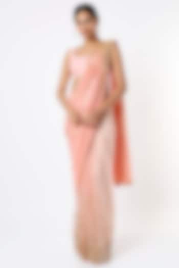 Peach Embellished Pre-Stitched Reception Saree Set by Papa Don't Preach by Shubhika at Pernia's Pop Up Shop