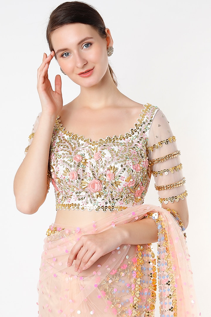 Blush Pink Embellished Bridal Saree Set by Papa Don't Preach by Shubhika at Pernia's Pop Up Shop