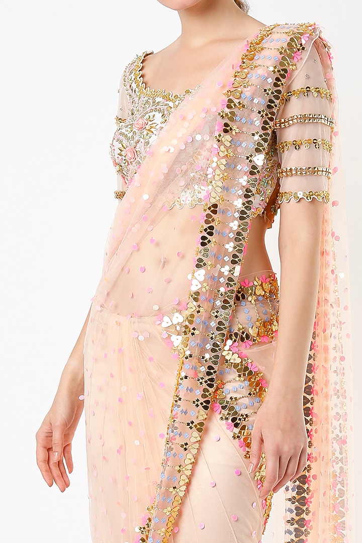 Blush Pink Embellished Bridal Saree Set by Papa Don't Preach by Shubhika at Pernia's Pop Up Shop
