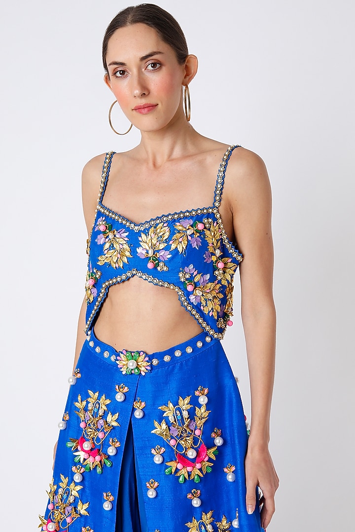 Cobalt Blue Embellished Jumpsuit by Papa Don't Preach by Shubhika at Pernia's Pop Up Shop