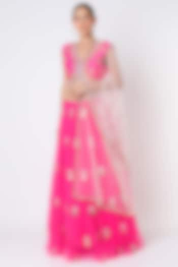 Hot Pink Embroidered Bridal Lehenga Set by Papa Don't Preach by Shubhika at Pernia's Pop Up Shop