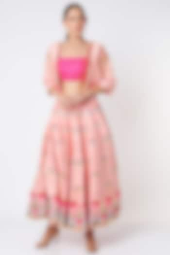 Peach Raw Silk Embroidered Bridal Lehenga Set by Papa Don't Preach by Shubhika at Pernia's Pop Up Shop