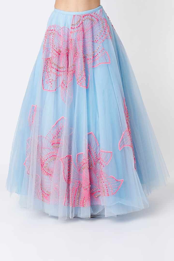 Powder Blue & Pink Embellished Bridal Lehenga Set by Papa Don't Preach by Shubhika at Pernia's Pop Up Shop