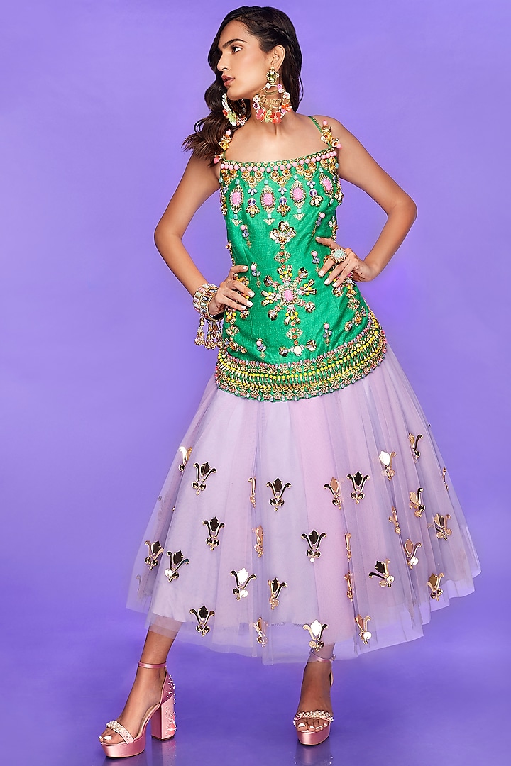 Lilac Embellished Skirt Set by Papa Don't Preach by Shubhika