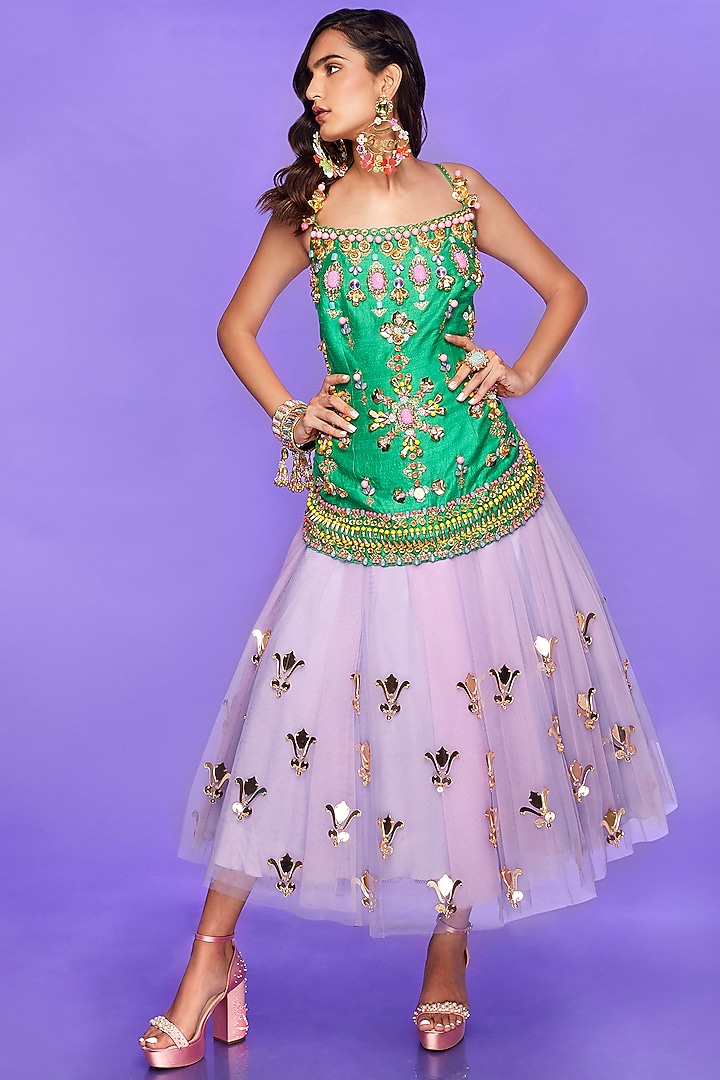 Lilac Embellished Skirt Set by Papa Don't Preach by Shubhika at Pernia's Pop Up Shop