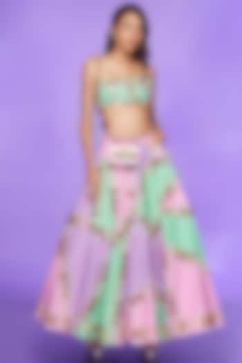 Lilac & Mint Embellished Paneled Half Lehenga Set by Papa Don't Preach by Shubhika