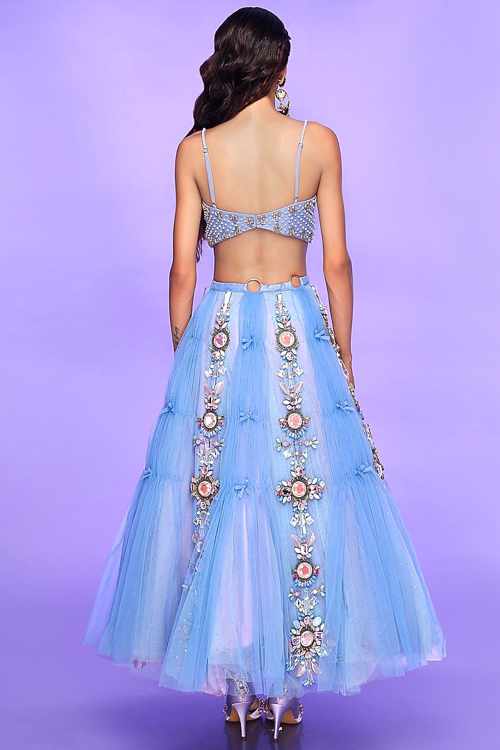 Blue & Lilac Embellished Paneled Bridal Lehenga Set by Papa Don't Preach by Shubhika at Pernia's Pop Up Shop
