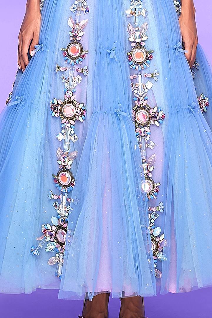 Blue & Lilac Embellished Paneled Bridal Lehenga Set by Papa Don't Preach by Shubhika at Pernia's Pop Up Shop