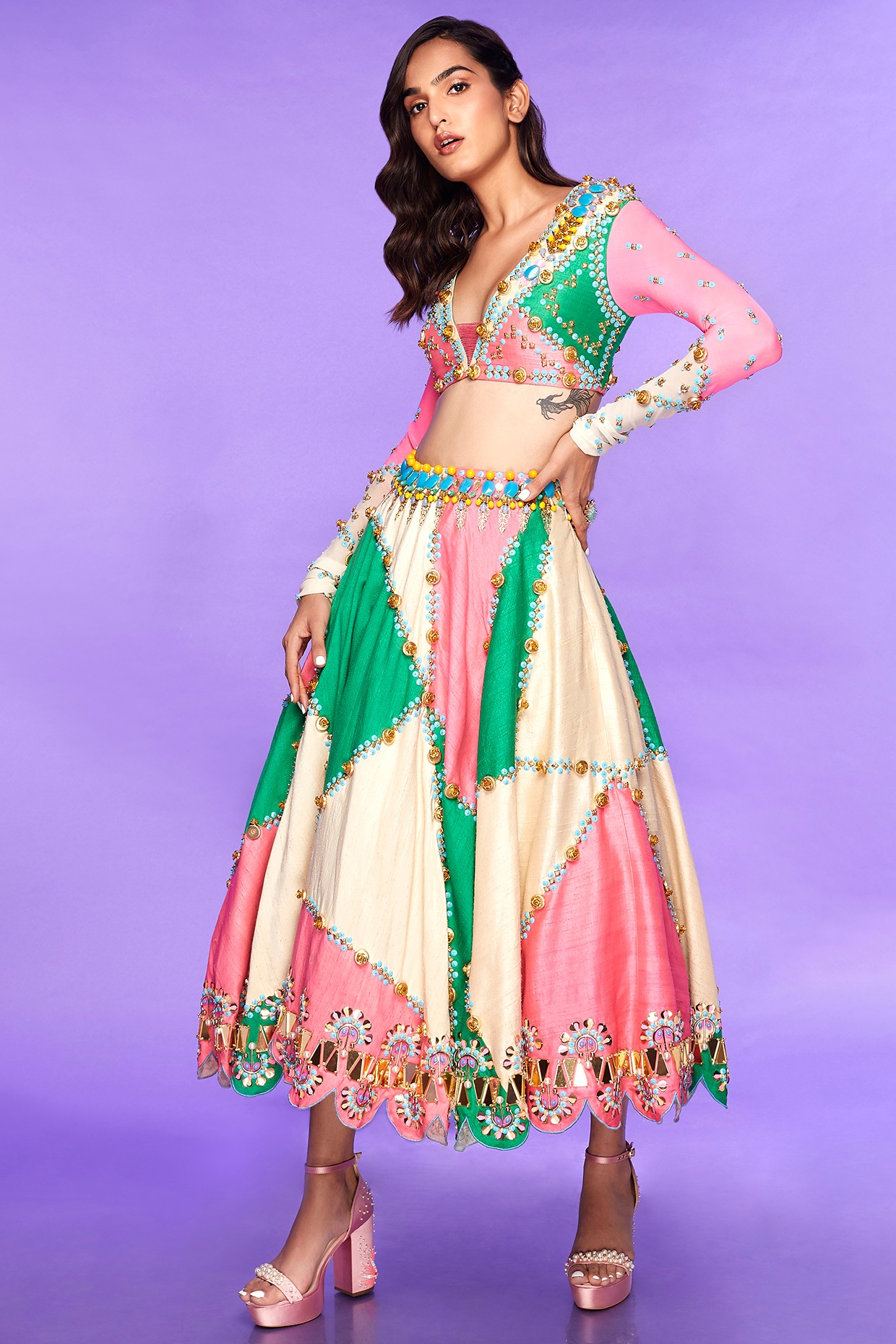 Buy Blue 3D embellished mermaid lehenga set by Papa Don't Preach at Aashni  and Co