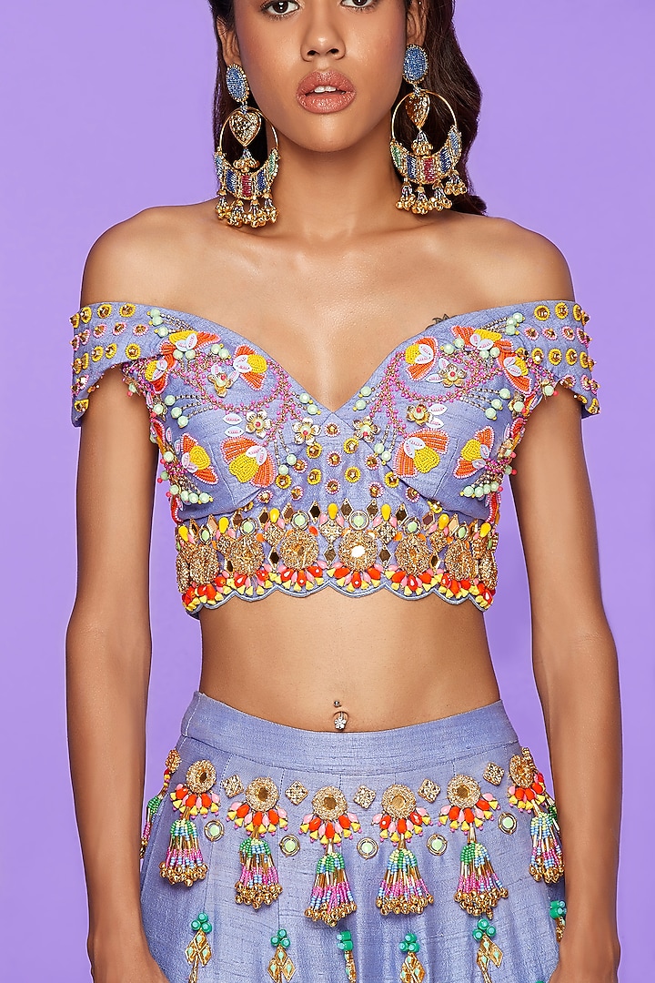 Lilac Embellished Half Bridal Lehenga Set by Papa Don't Preach by Shubhika at Pernia's Pop Up Shop