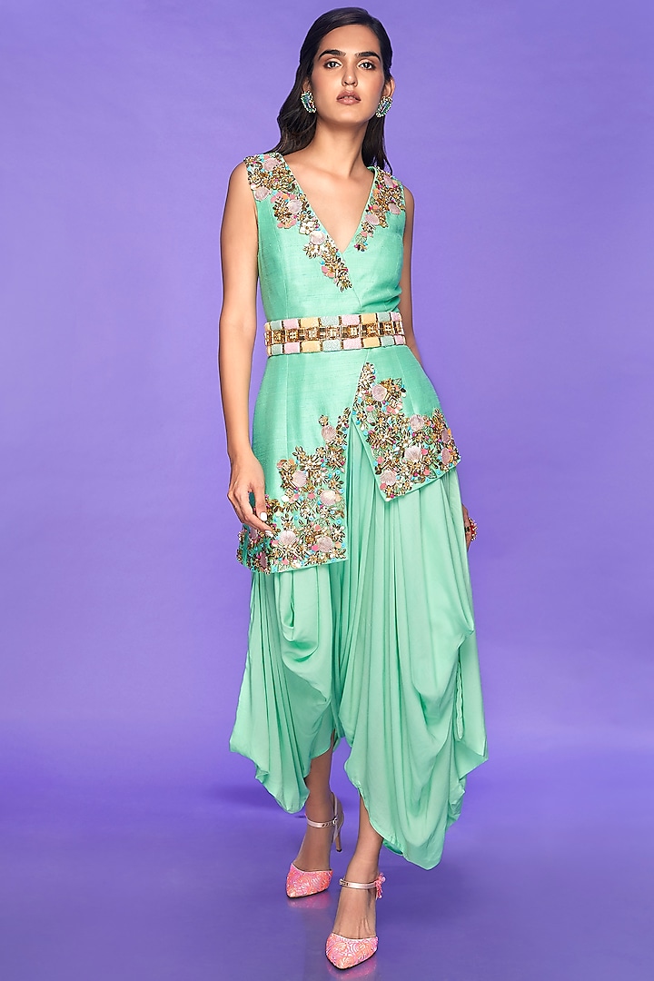 Mint Embellished Dhoti Set by Papa Don't Preach by Shubhika at Pernia's Pop Up Shop