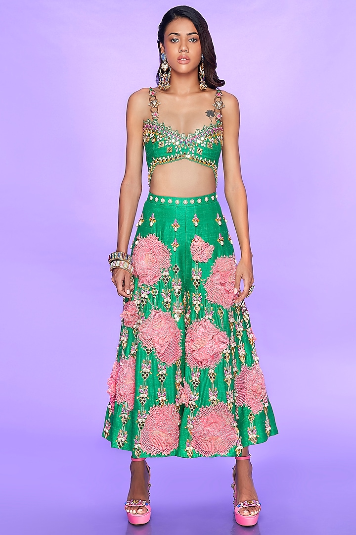 Green 3D Embroidered Jumpsuit by Papa Don't Preach by Shubhika