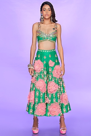 Green 3D Embroidered Jumpsuit by Papa Don't Preach by Shubhika
