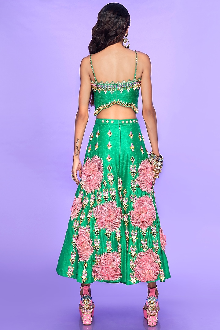 Green 3D Embroidered Jumpsuit by Papa Don't Preach by Shubhika at Pernia's Pop Up Shop