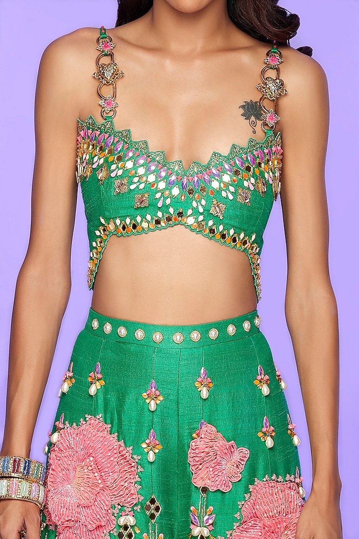 Green 3D Embroidered Jumpsuit by Papa Don't Preach by Shubhika at Pernia's Pop Up Shop