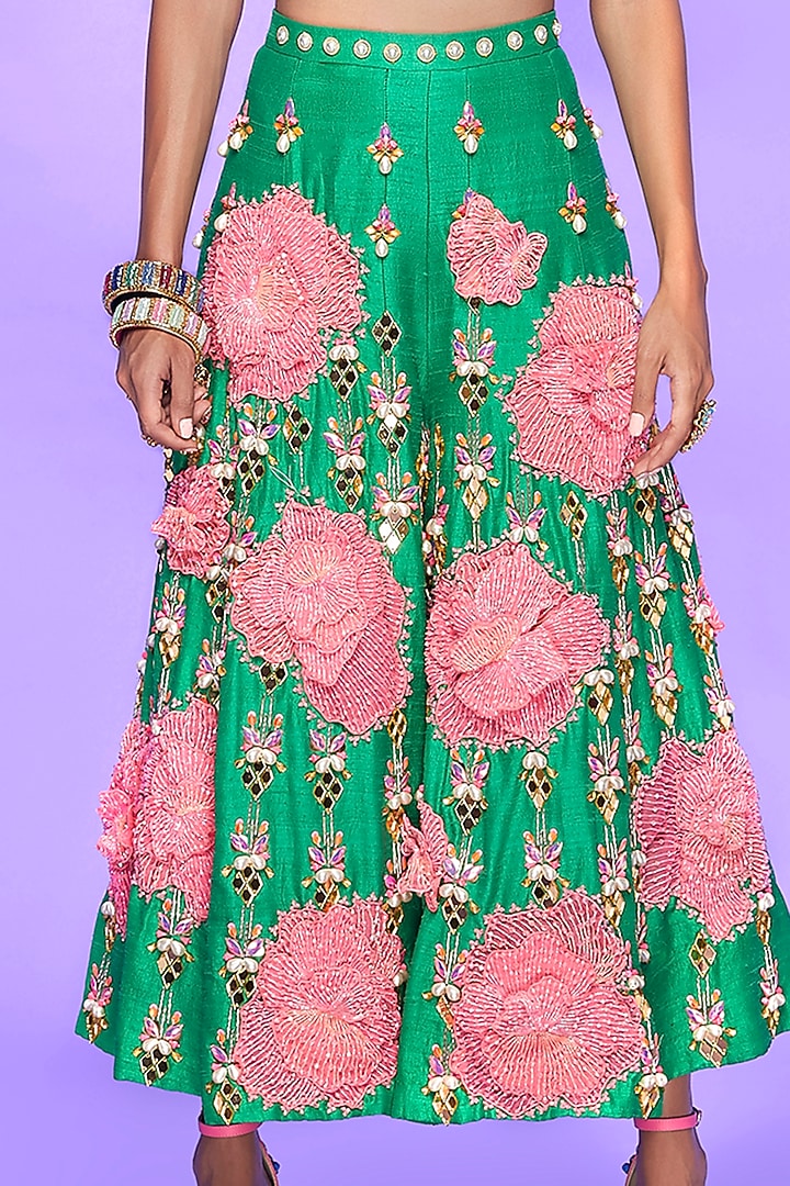 Green 3D Embroidered Jumpsuit by Papa Don't Preach by Shubhika at Pernia's Pop Up Shop