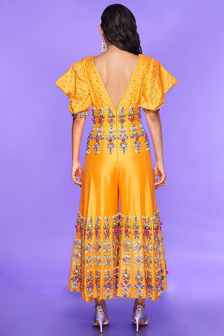 Mango Yellow Embrodiered Jumpsuit by Papa Don't Preach by Shubhika at Pernia's Pop Up Shop