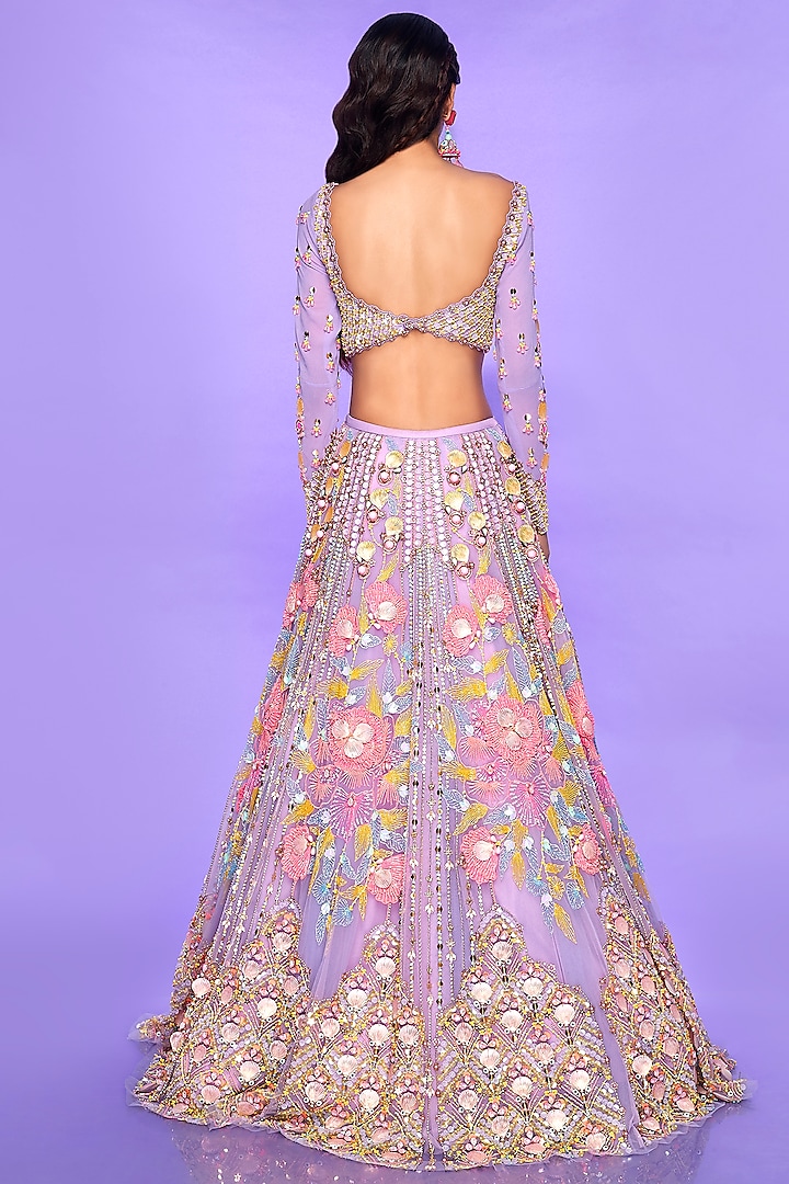 Lilac Embroidered Bridal Lehenga Set by Papa Don't Preach by Shubhika at Pernia's Pop Up Shop