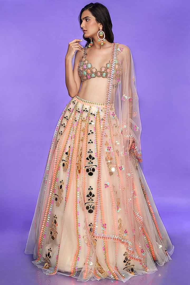 Ivory Shaded Embellsihed Lehenga Set by Papa Don't Preach by Shubhika