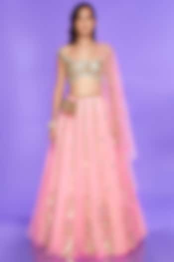 Candy Pink Embellished Lehenga Set by Papa Don't Preach by Shubhika