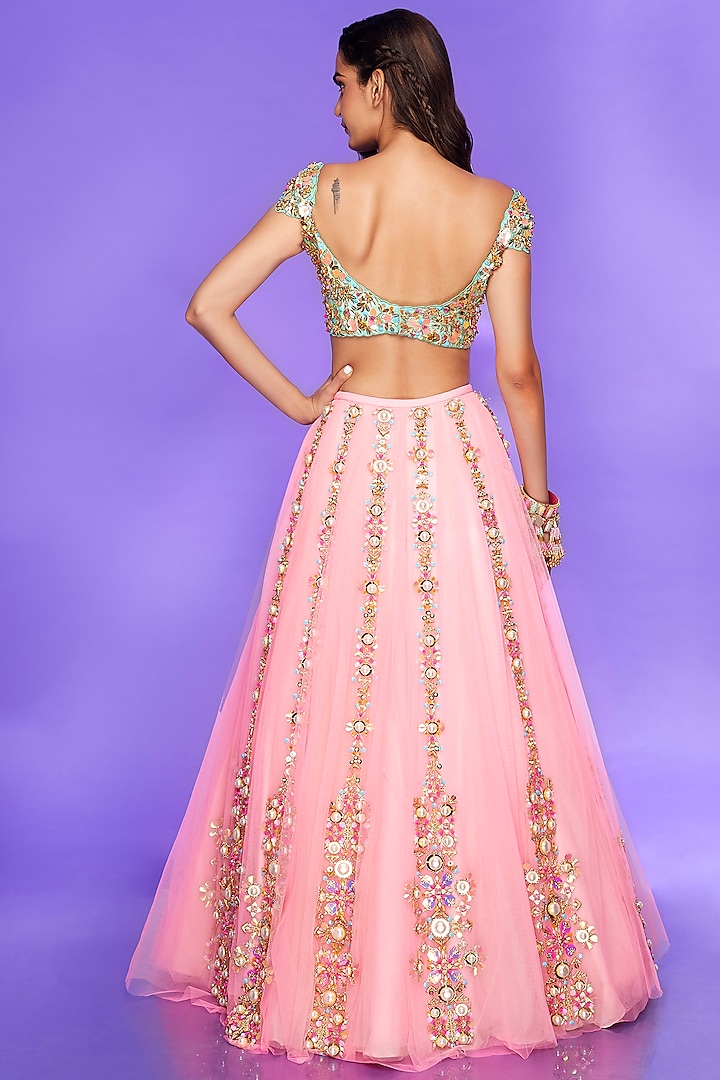 Candy Pink Embellished Bridal Lehenga Set by Papa Don't Preach by Shubhika at Pernia's Pop Up Shop