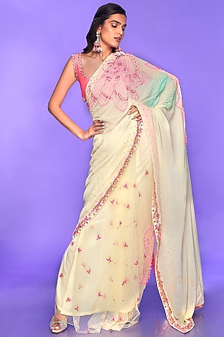 Yellow Embellished Saree Set by Papa Don't Preach by Shubhika