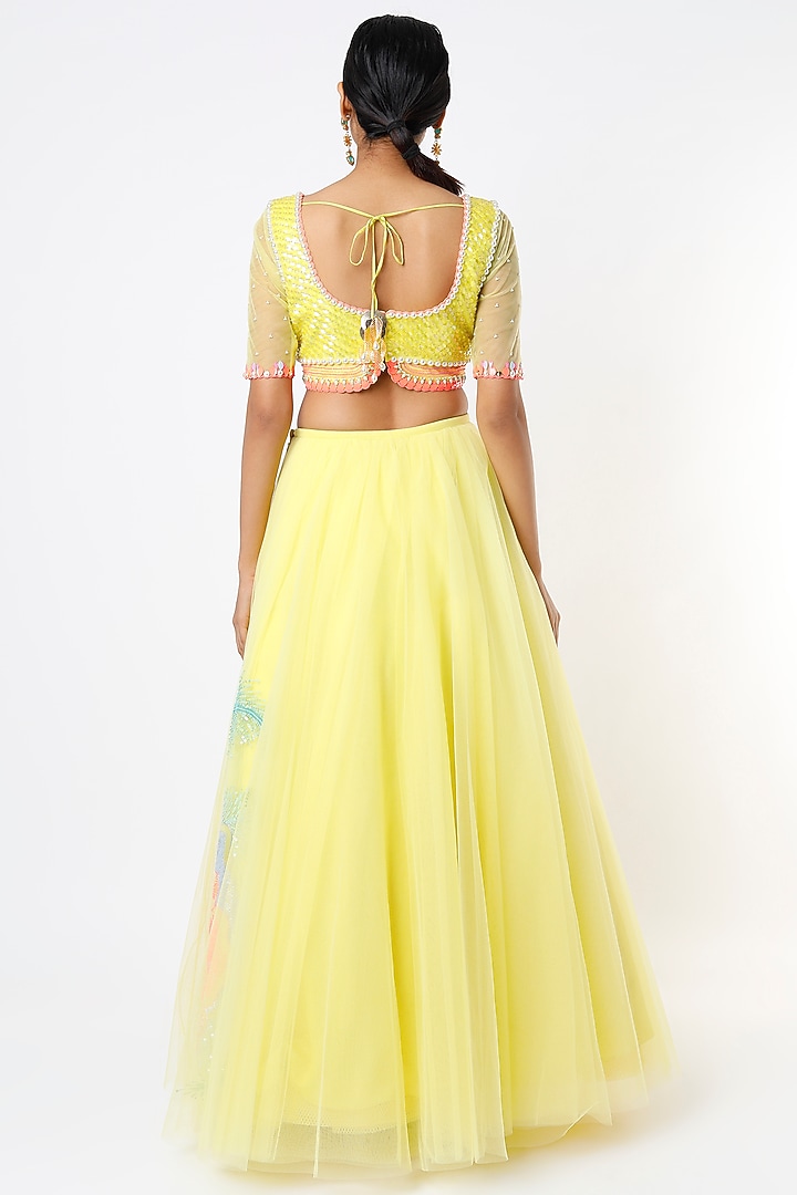 Yellow Tulle Embellished Bridal Lehenga Set by Papa Don't Preach by Shubhika at Pernia's Pop Up Shop