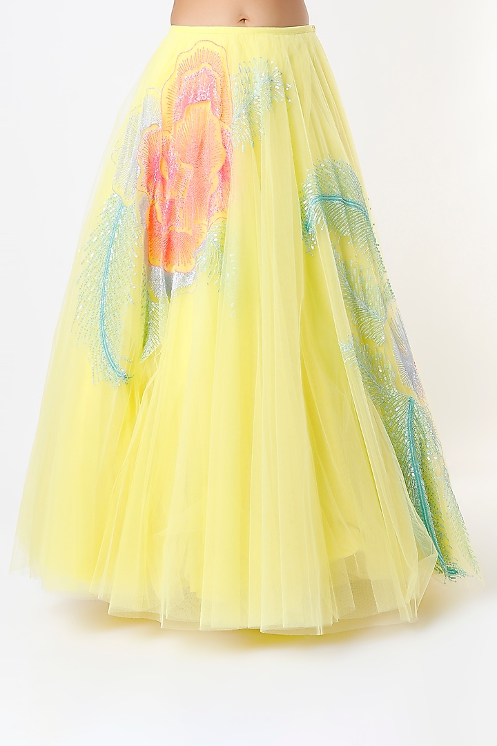 Yellow Tulle Embellished Bridal Lehenga Set by Papa Don't Preach by Shubhika at Pernia's Pop Up Shop