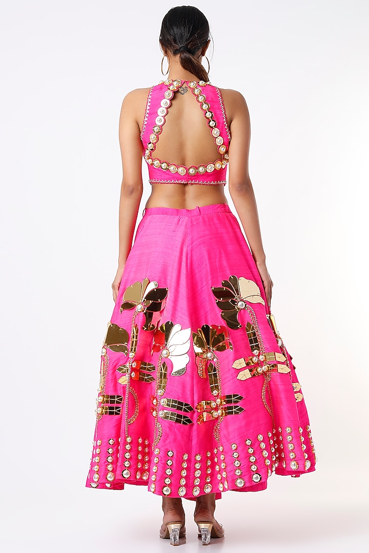 Hot Pink Embellished Half Bridal Lehenga Set by Papa Don't Preach by Shubhika at Pernia's Pop Up Shop