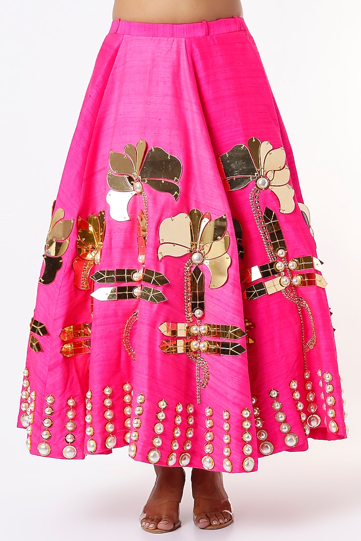Hot Pink Embellished Half Bridal Lehenga Set by Papa Don't Preach by Shubhika at Pernia's Pop Up Shop