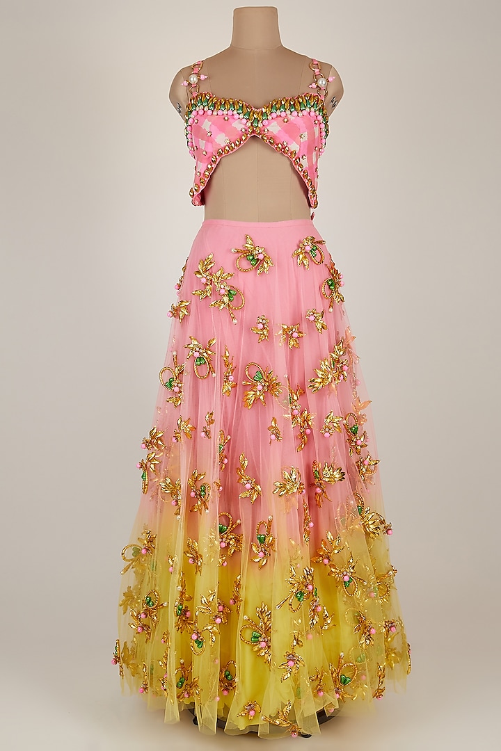 Pink Shaded Embellished Lehenga With Butterfly Blouse by Papa Don't Preach by Shubhika
